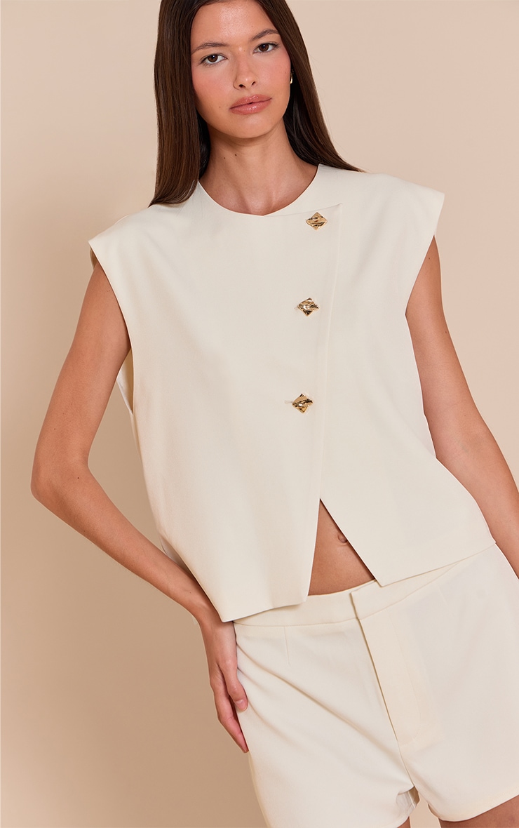 Almond Gold Trim Oversized Waistcoat