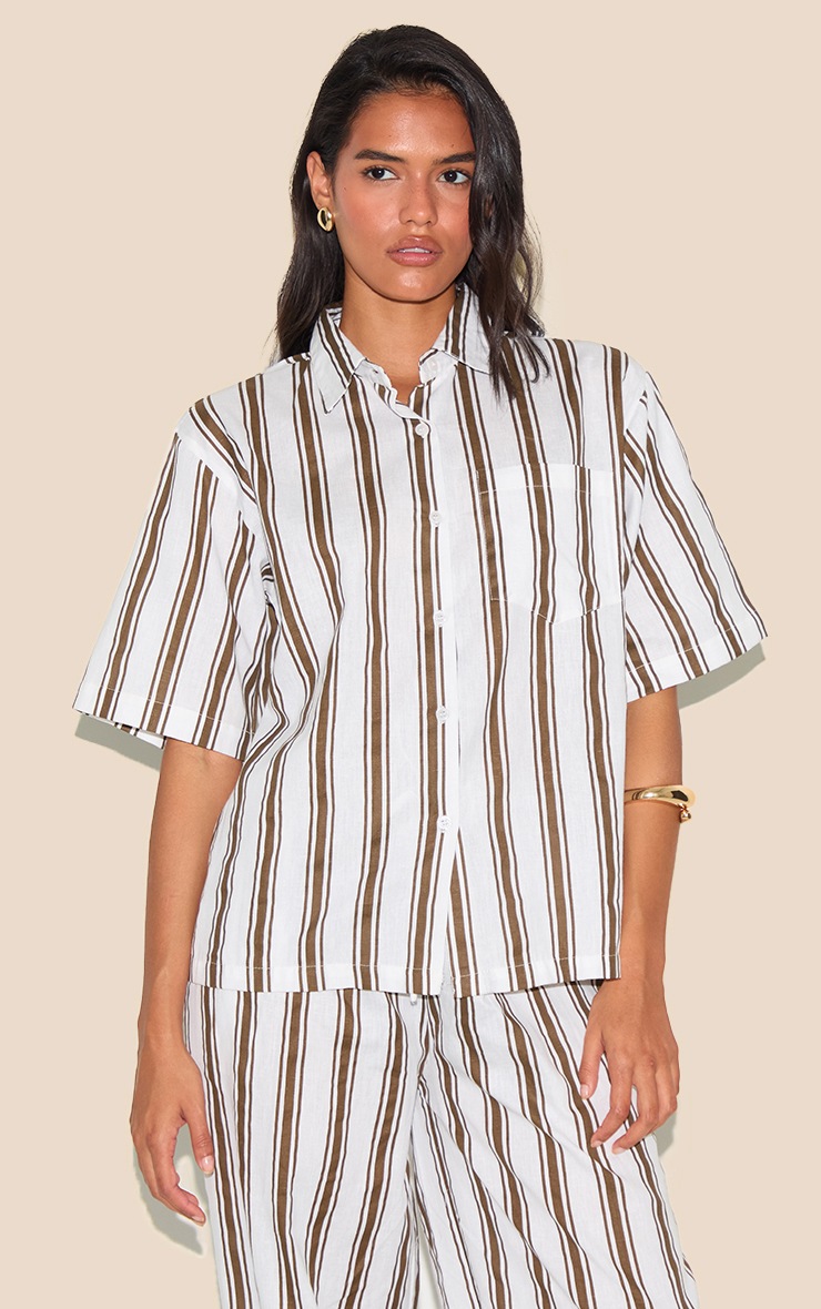 Beige Striped Oversized Linen look Shirt