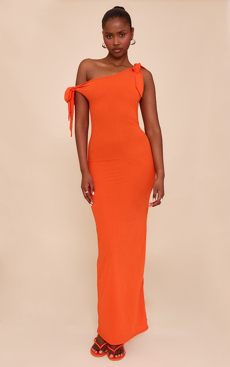 Red Chiffon Asymmetric Tie Detail Maxi Dress