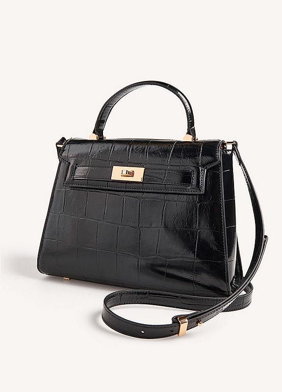365 by Freemans Black Croc Esme Top Handle Bag