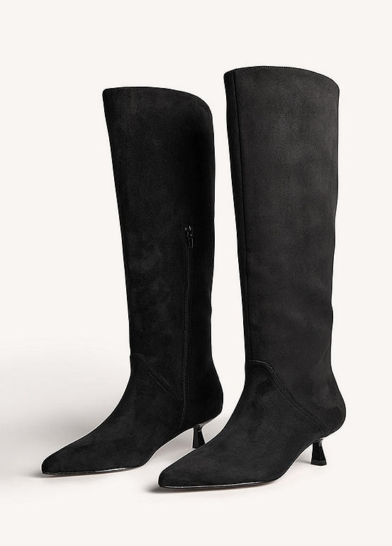 365 by Freemans Black Faux Suede Kitten Heel Long Boots