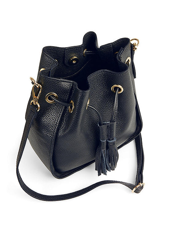 365 by Freemans Black Leather Bucket Bag