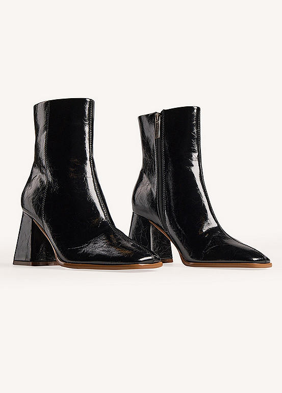 365 by Freemans Black Patent Block Heeled Ankle Boots