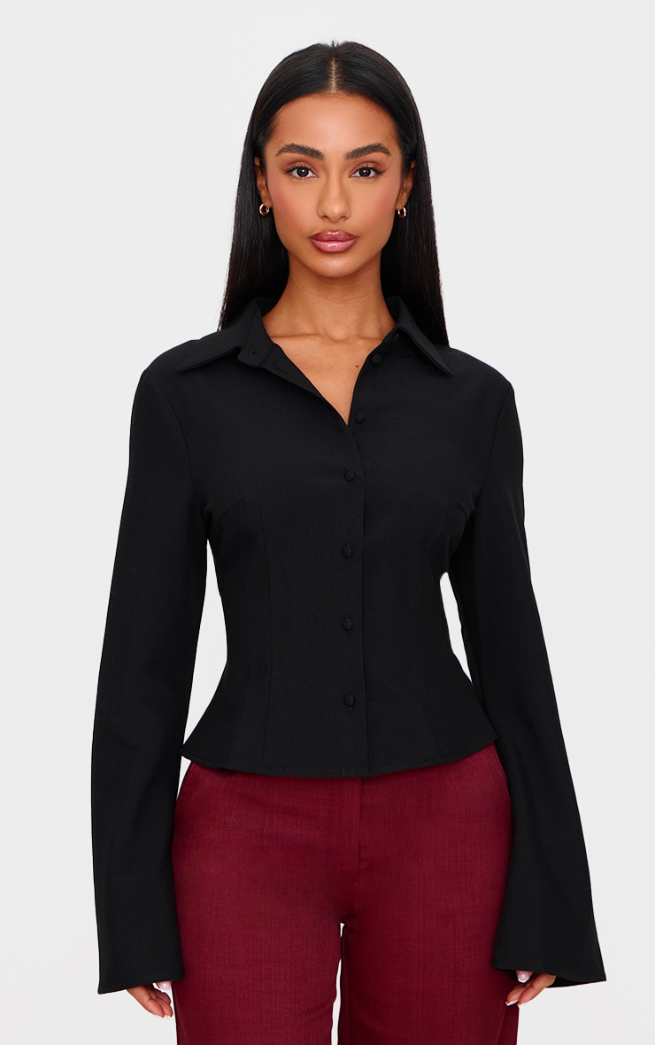 Petite Black Fitted Button Up Shirt