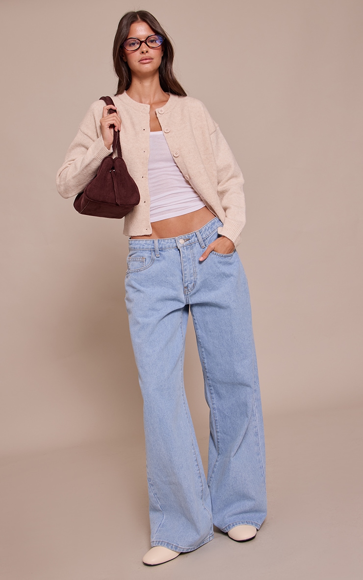 Oatmeal Crew Neck Knit Cardigan