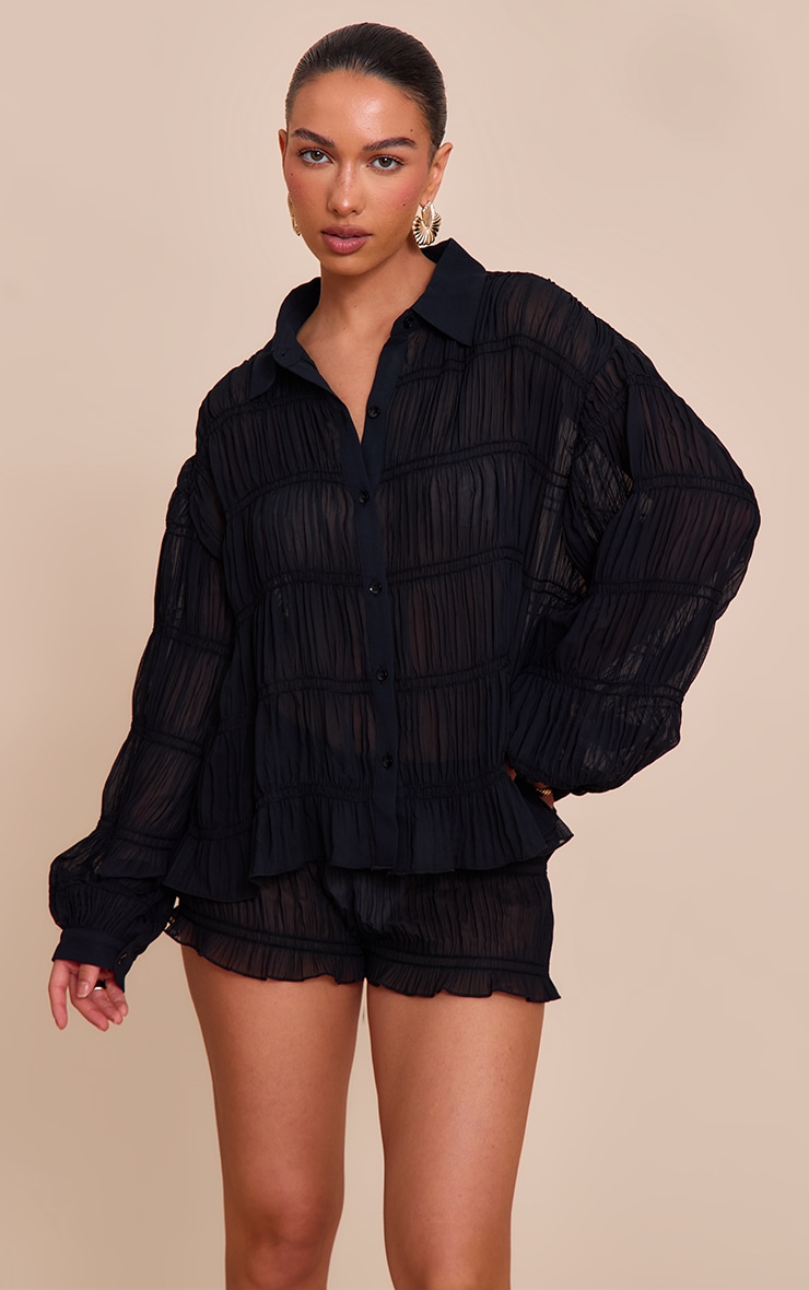 Black Chiffon Shirred Shirt