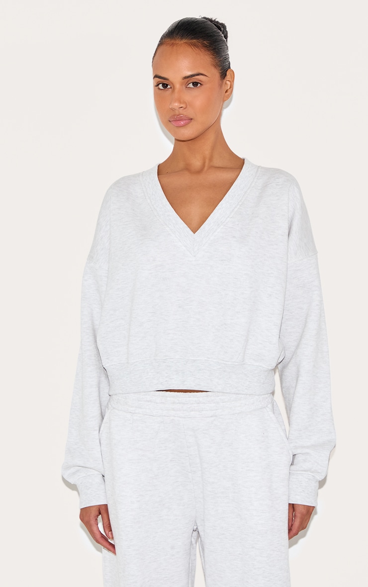 Ash Grey Boxy V Neck Sweatshirt