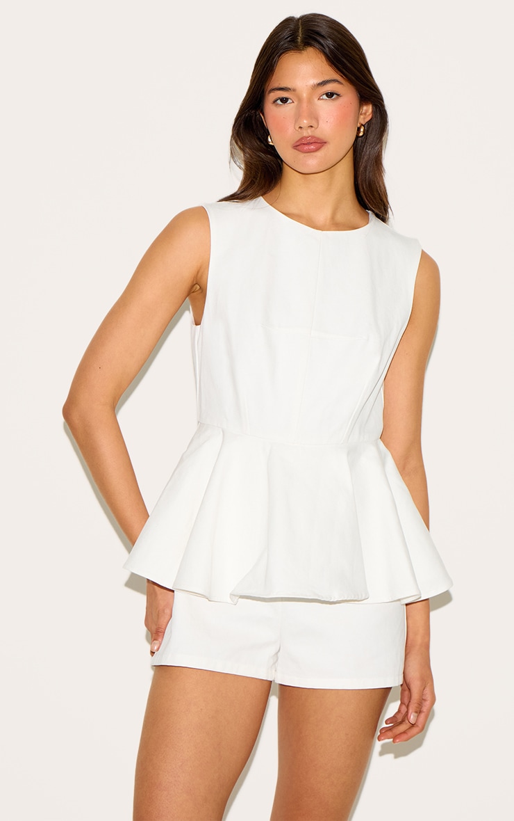White Cotton Peplum Skort Playsuit