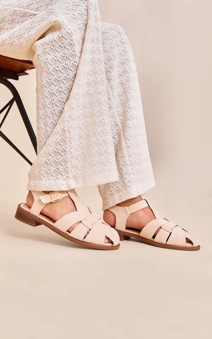 Beige Faux Suede Cage Sandals
