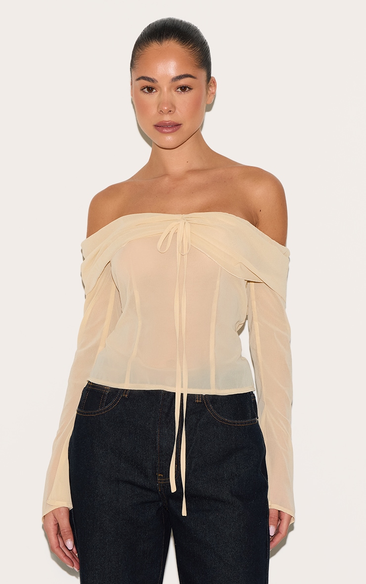 Almond Bardot Chiffon Blouse