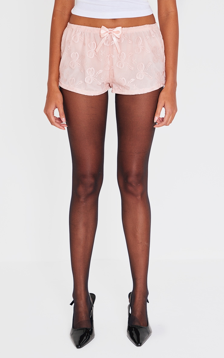 Baby Pink Bow Printed Mesh Mini Hot Pants