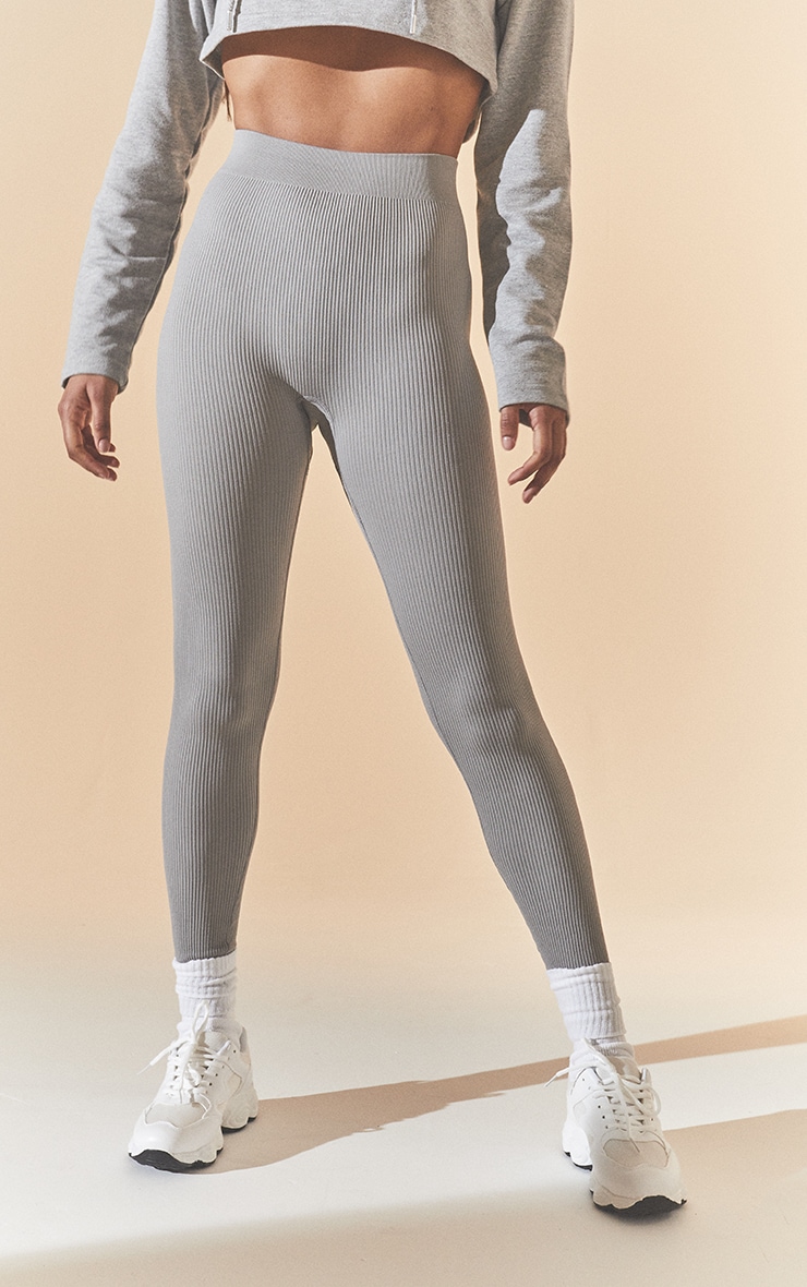Basic Grey Marl Structured Contour Rib Leggings