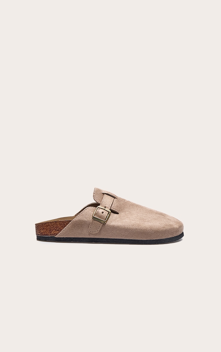Beige Faux Suede Buckled Mule Cloggs