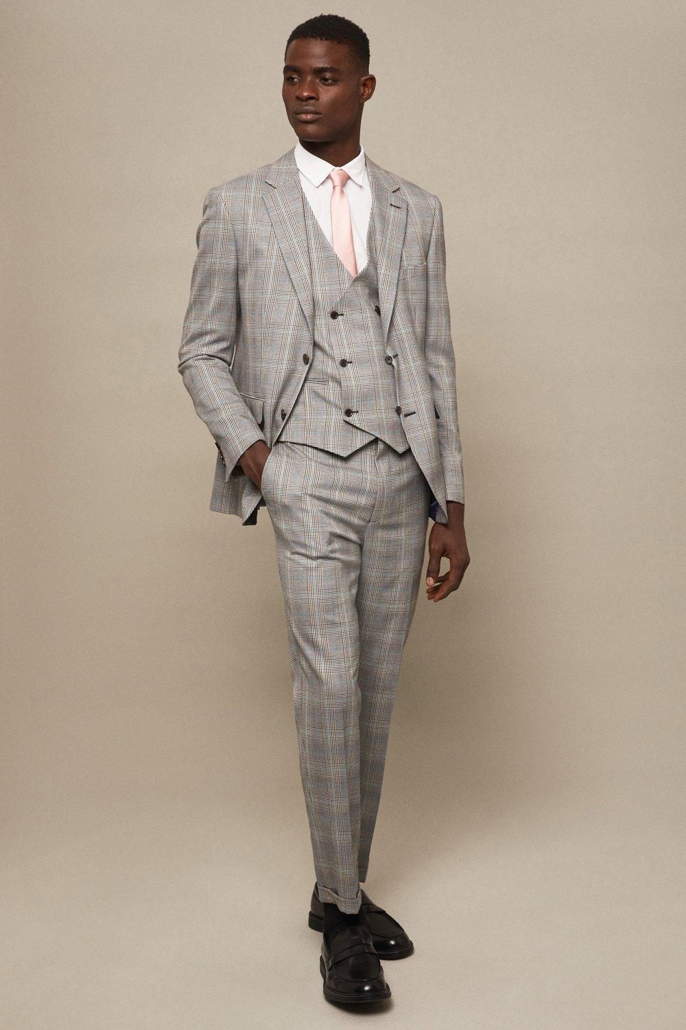 Slim Fit Grey Highlight Check Suit Jacket