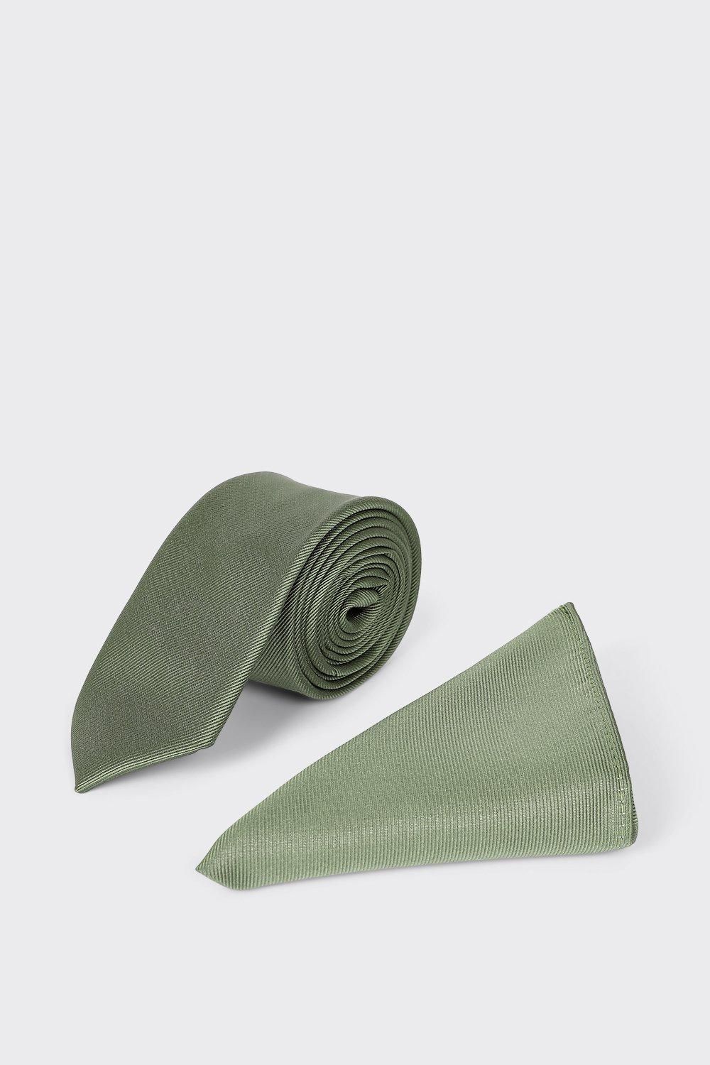 Khaki Tie And Pocket Square Set