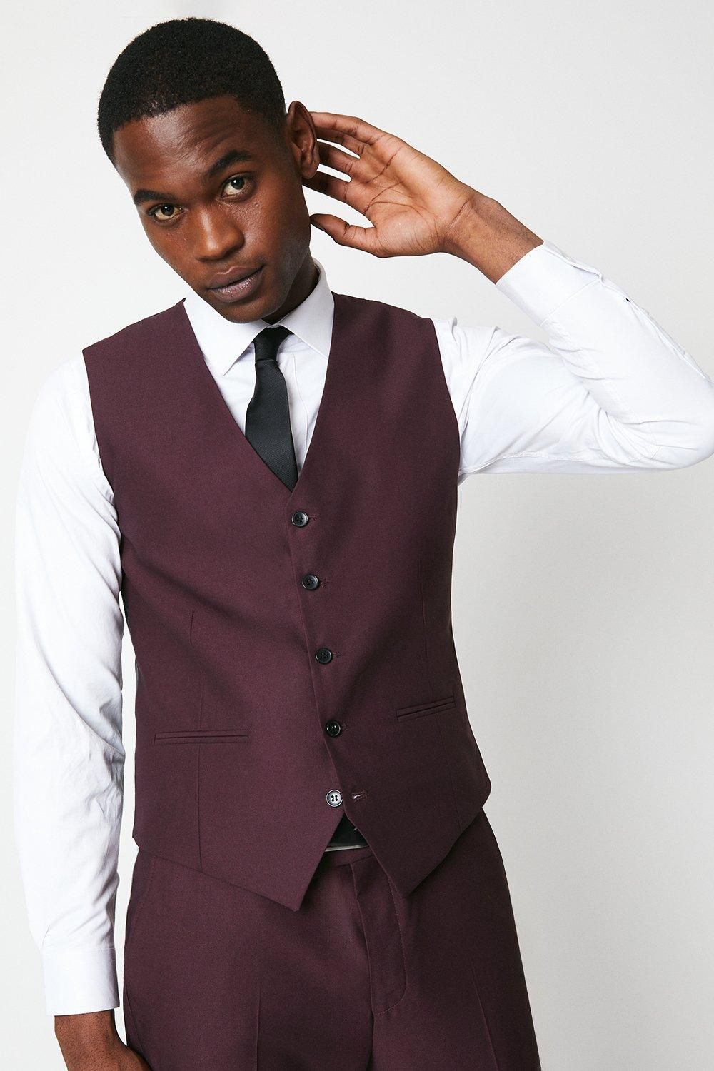 Slim Fit Burgundy 2 Button Waistcoat