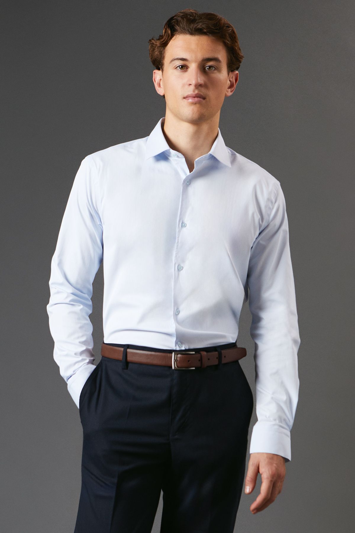 Blue Tailored Fit Long Sleeve Easy Iron Shirt
