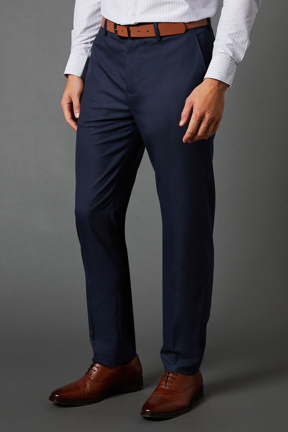Navy Sharkskin Slim Fit Trousers