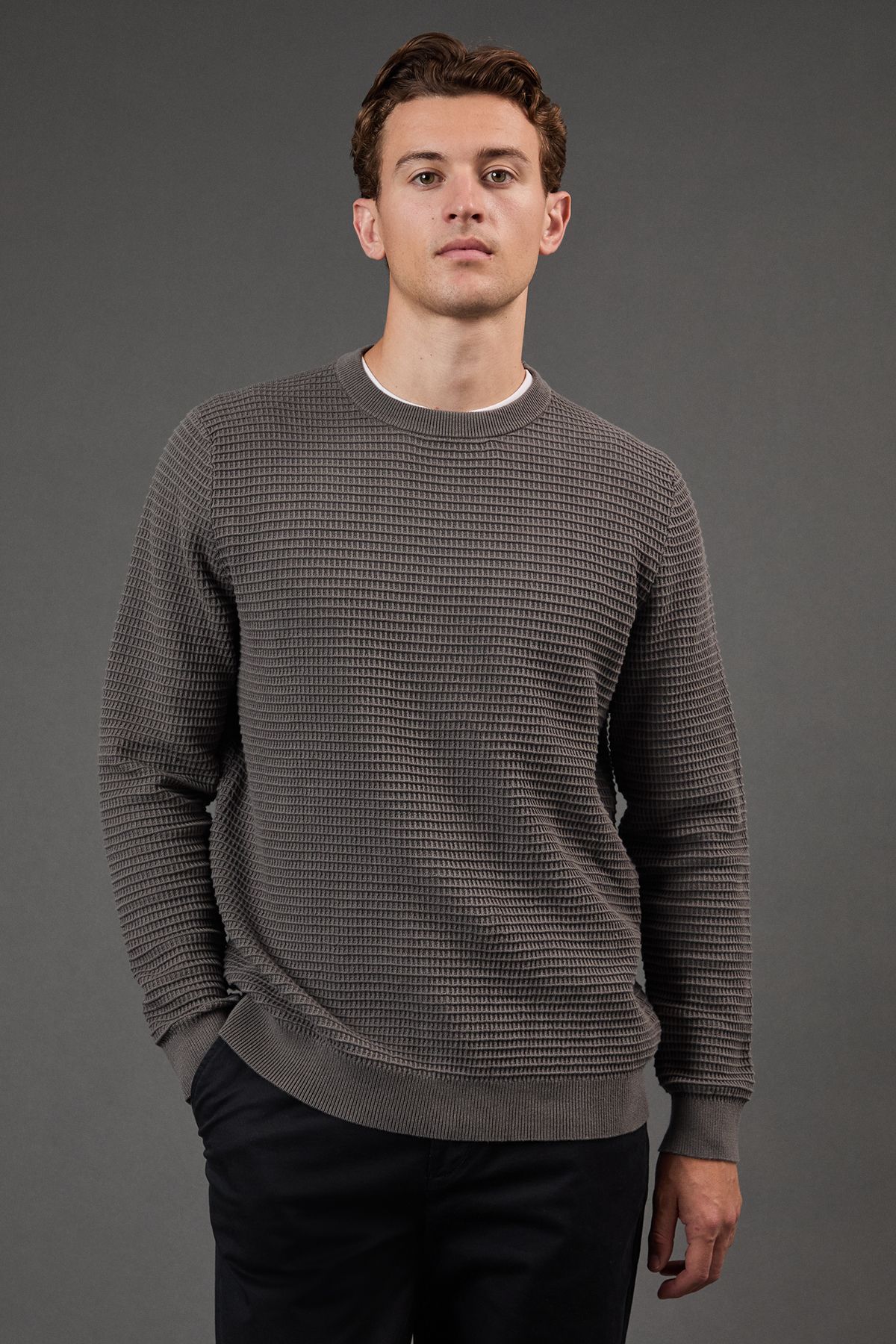 Waffle Crew Neck Knitted Jumper