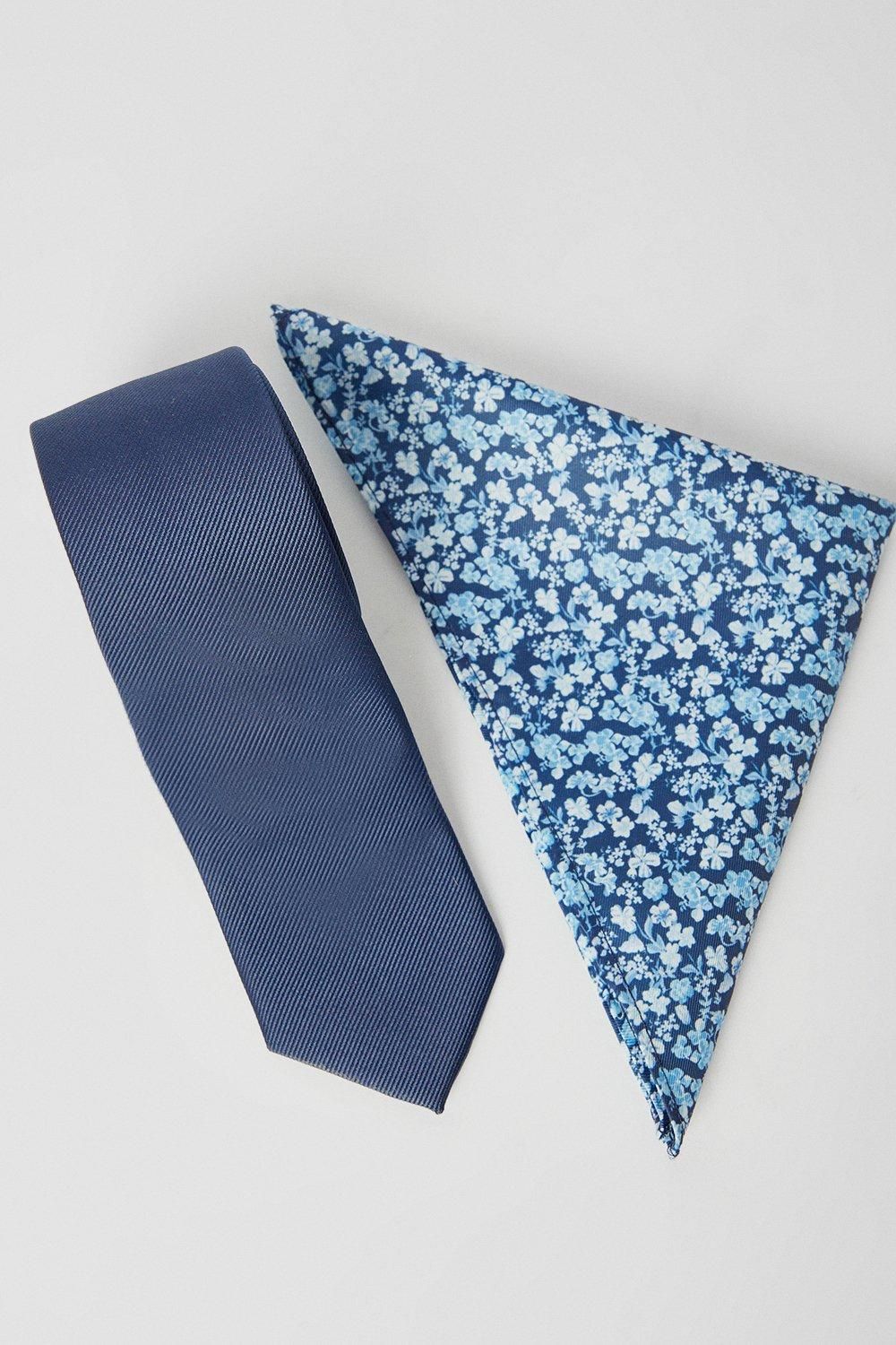 Navy Tie And Ditsy Pocket Square