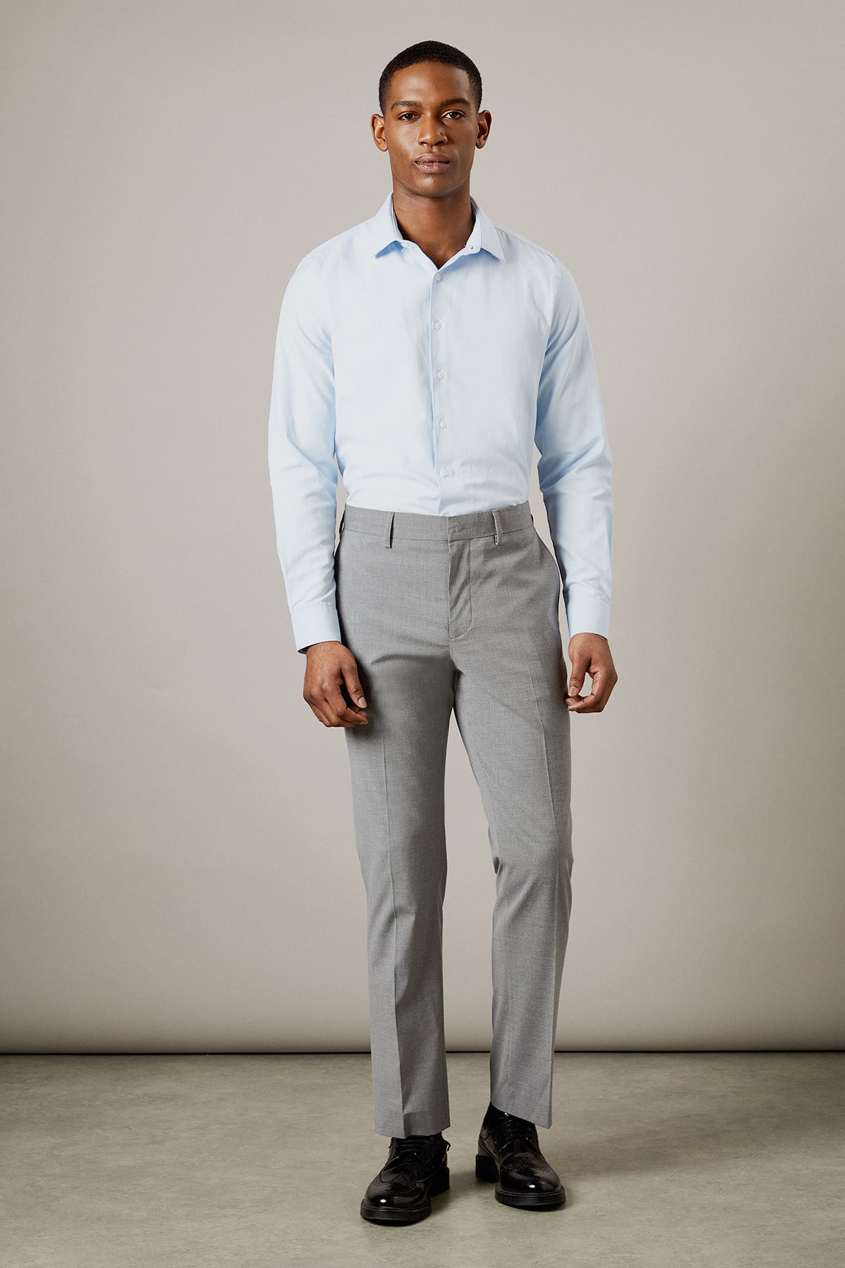 Grey Textured Tailored Fit Suit Trousers