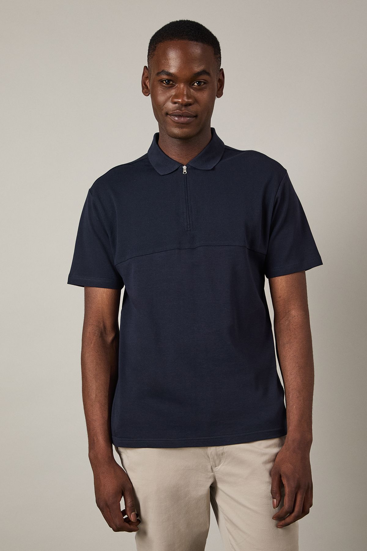 Navy Birdseye Yoke Polo Shirt