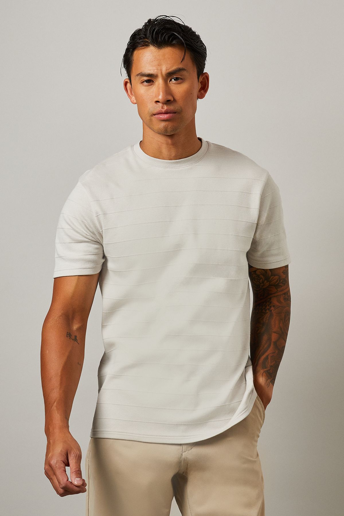 Off White Textured Stripe T-shirt