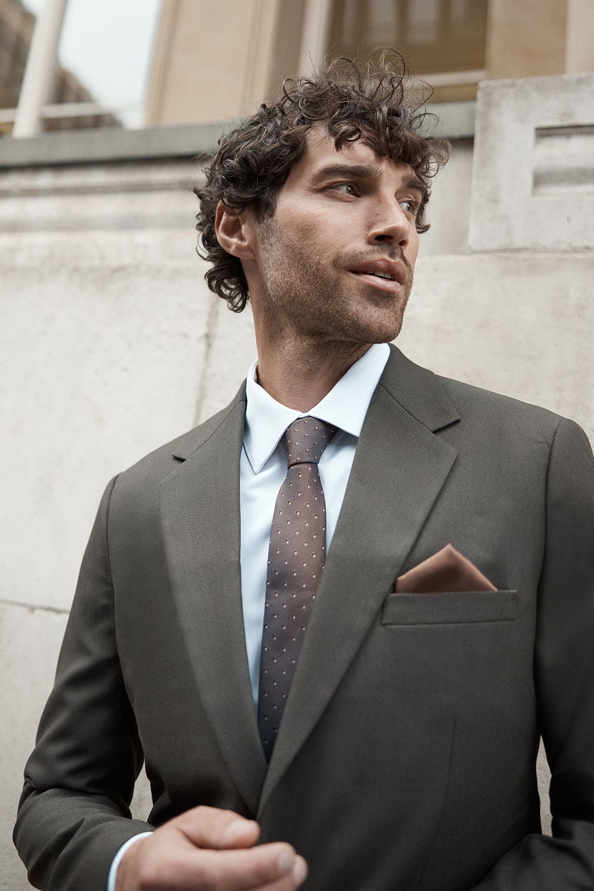 Khaki Textured Stretch Slim Fit Suit Jacket