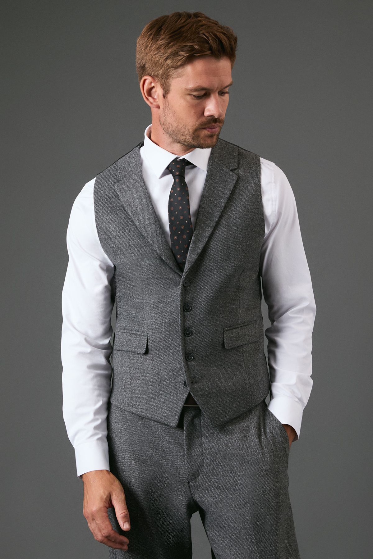 Charcoal Tweed Look Waistcoat