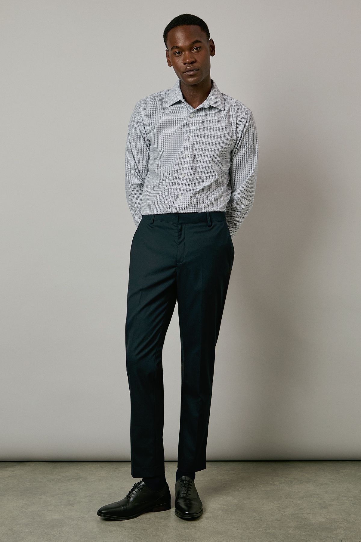 White Paisley Print Slim Fit Long Sleeve Shirt