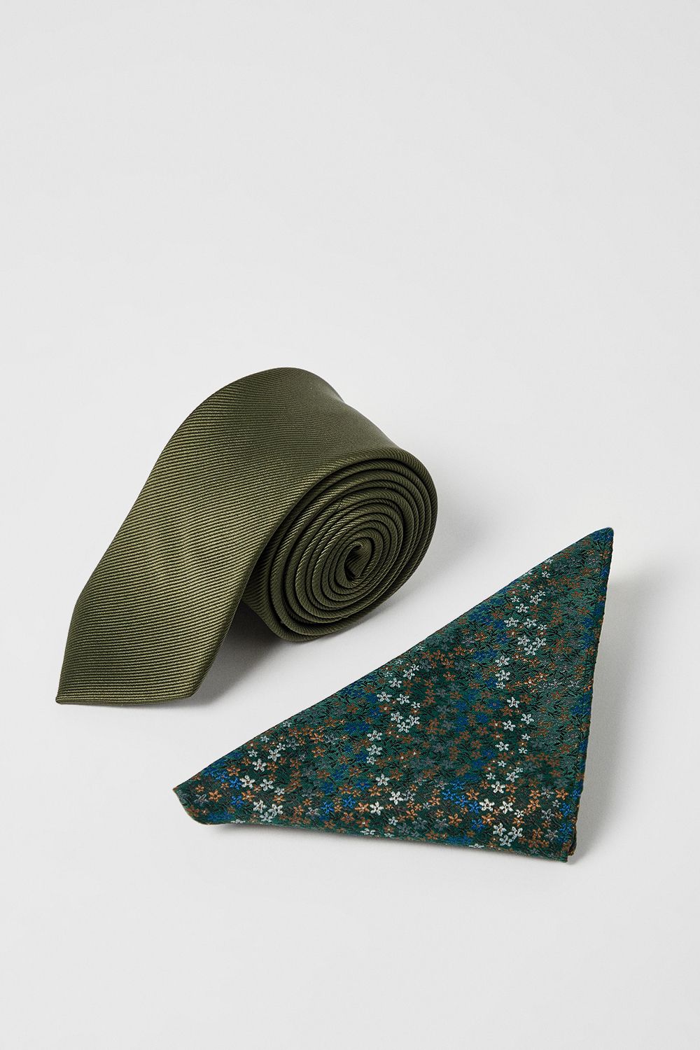 Khaki Tie and Ditsy Pocket Square