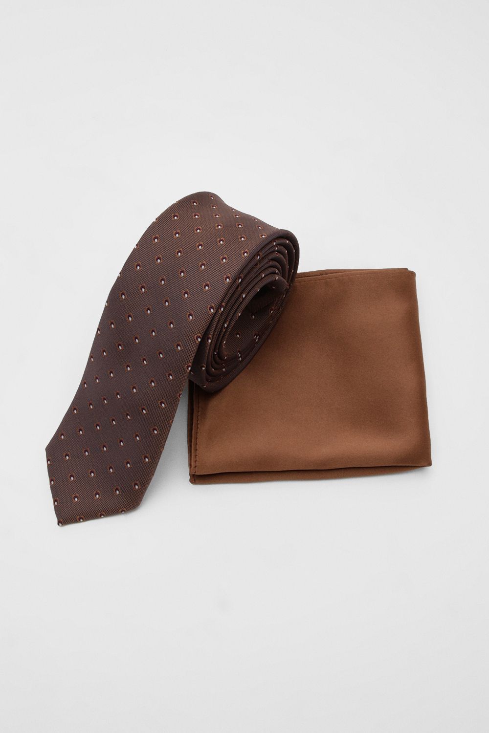 Chocolate Foulard and Plain Pocket Square