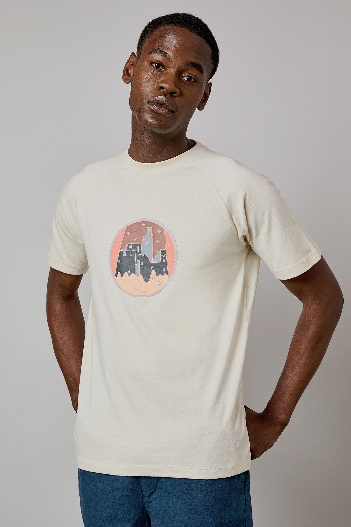 Cream Sunrise Logo Print Raglan T-Shirt