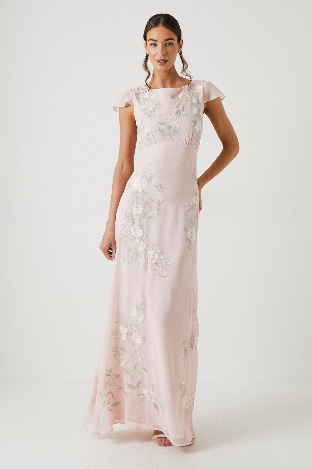 Rose Embroidered Bridesmaid Maxi Dress