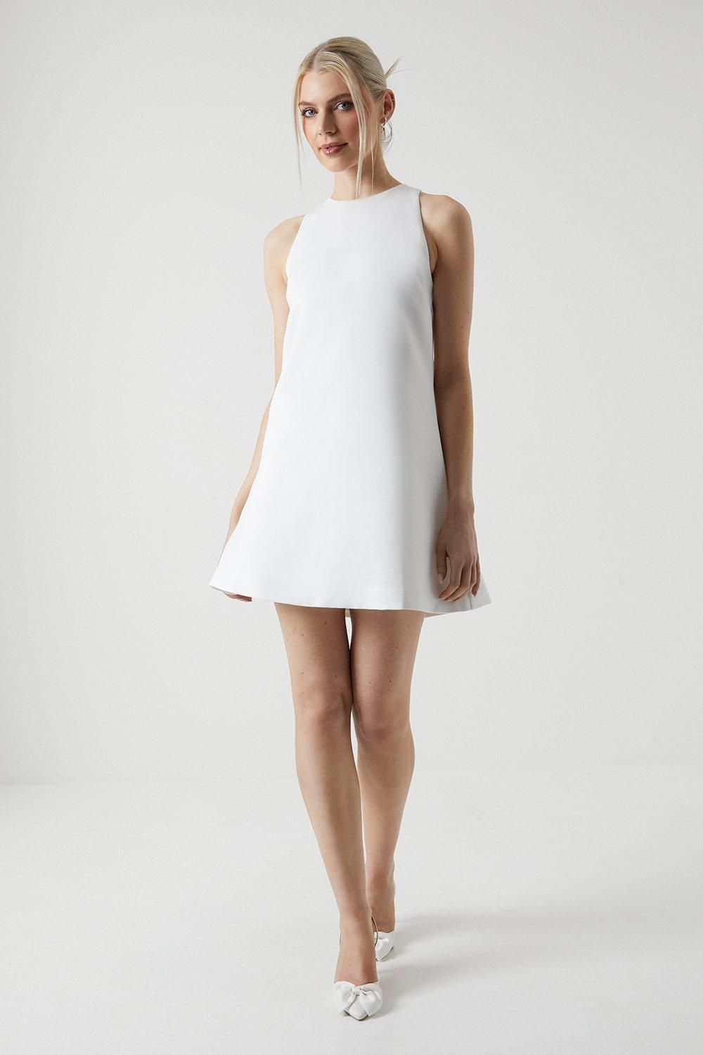 Bow Structured Satin Bridal Mini Dress