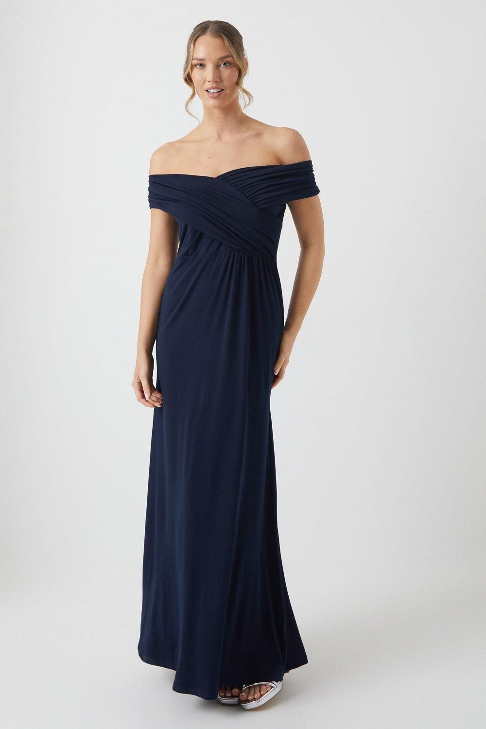 Bardot Ruched Jersey Bridesmaid Dress