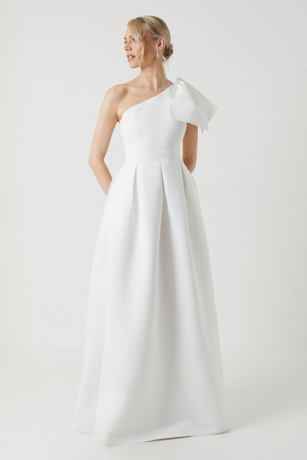 Bow One Shoulder Full Skirted Wedding Dress