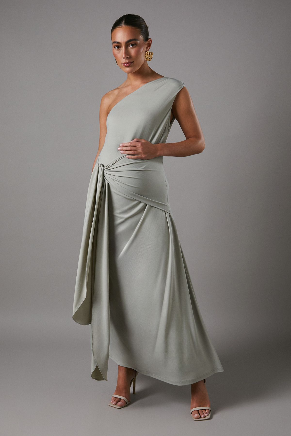 Maternity Twist Detail One Shoulder Jersey Bridesmaid Dress