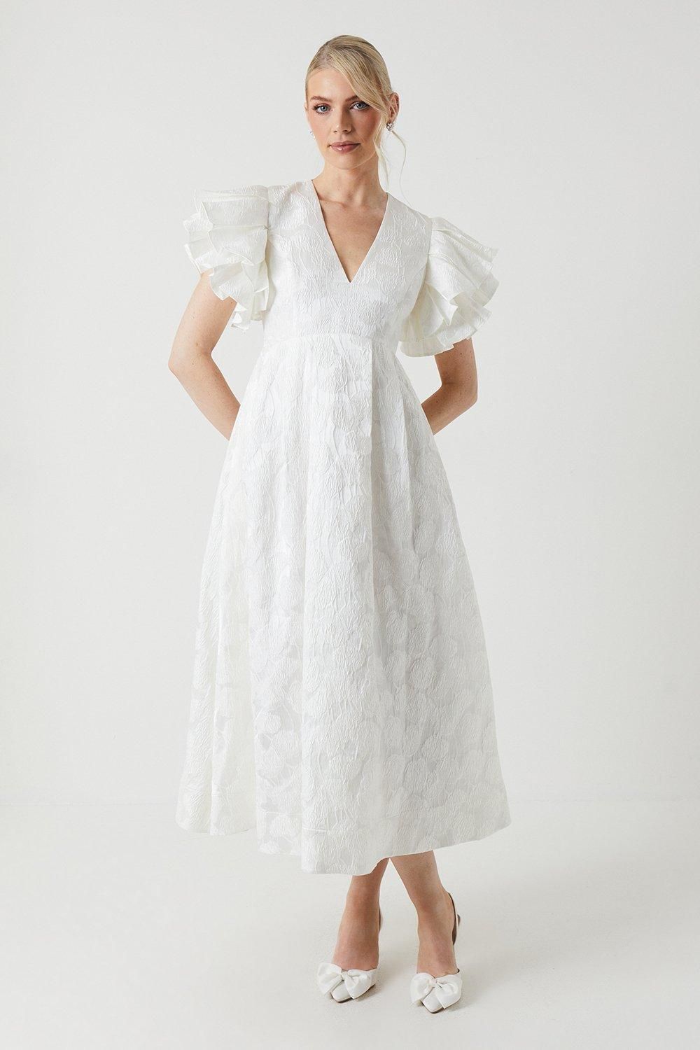 Volume Sleeve Statement Jacquard Wedding Dress