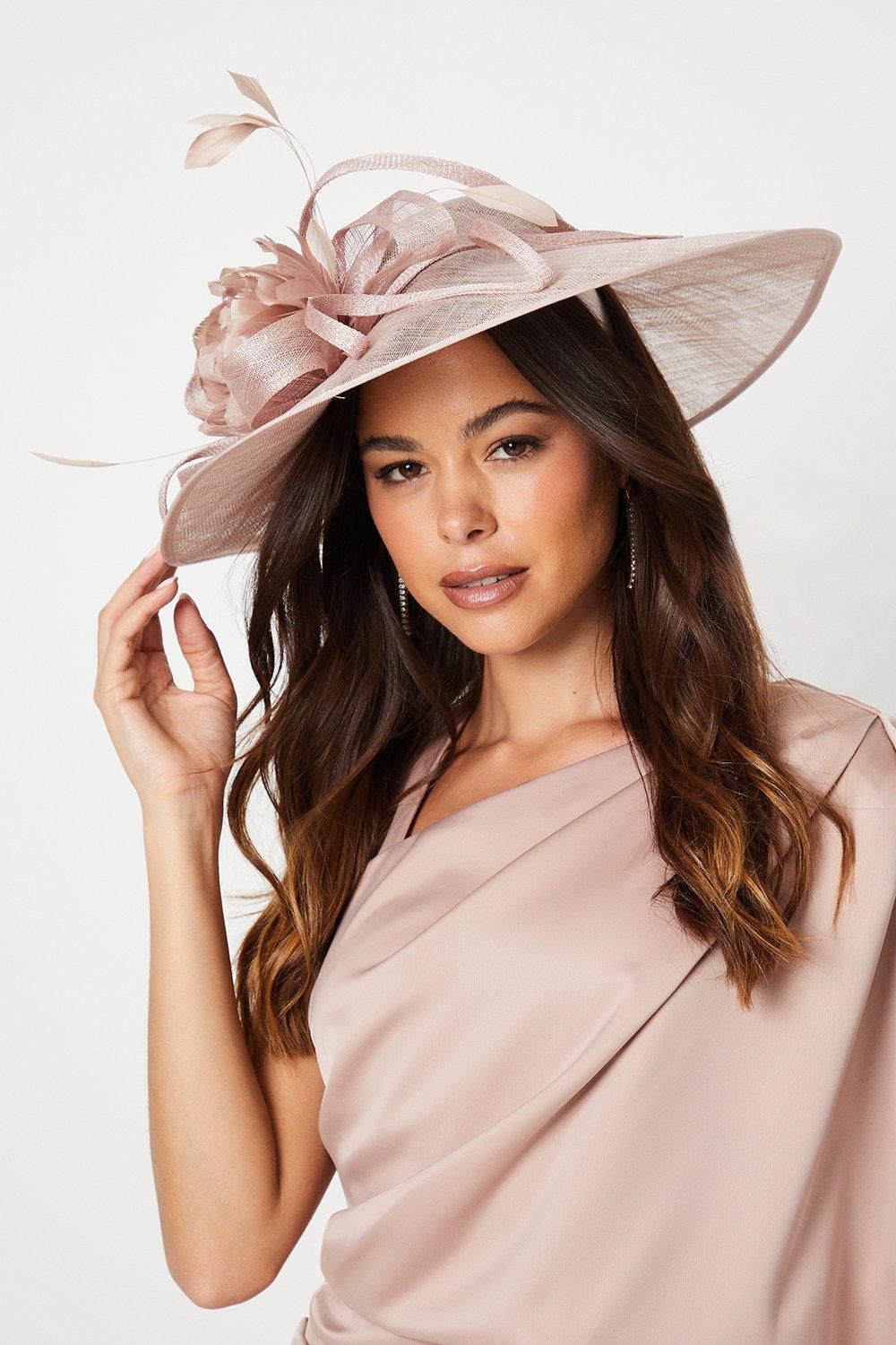 Feather Flower And Loop Wide Brim Fascinator
