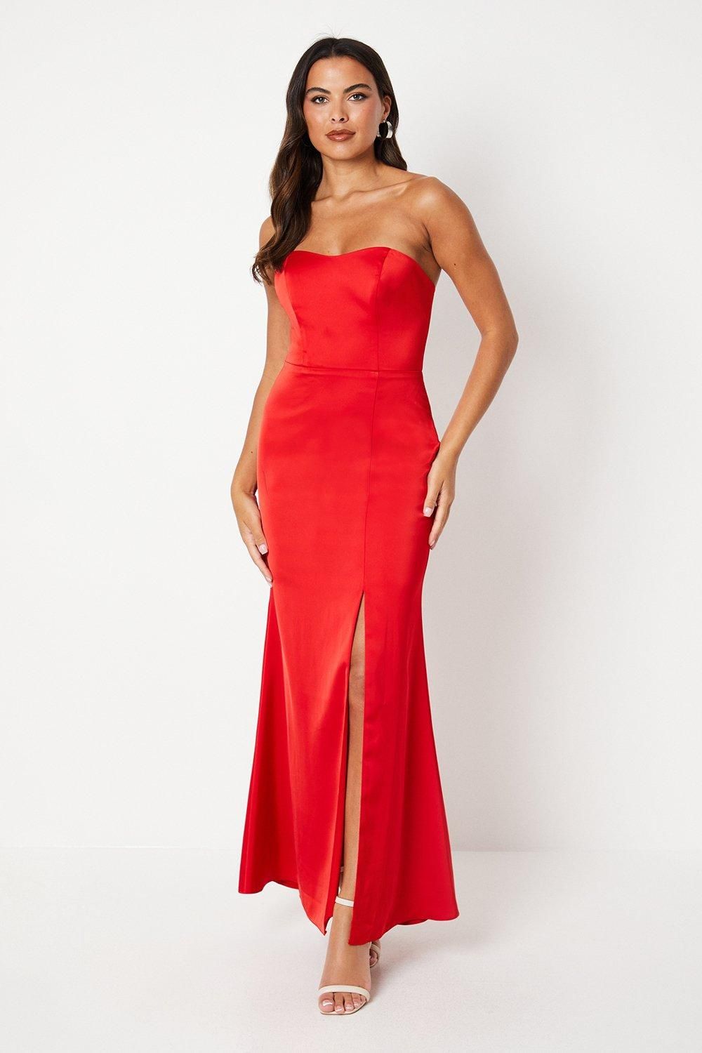Bandeau Satin Maxi Dress With Removable Sash