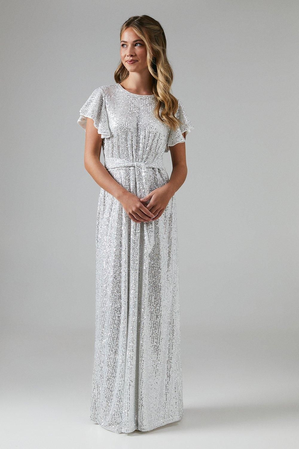 Teen Coast Sequin Angel Sleeve Bridesmaid Dress