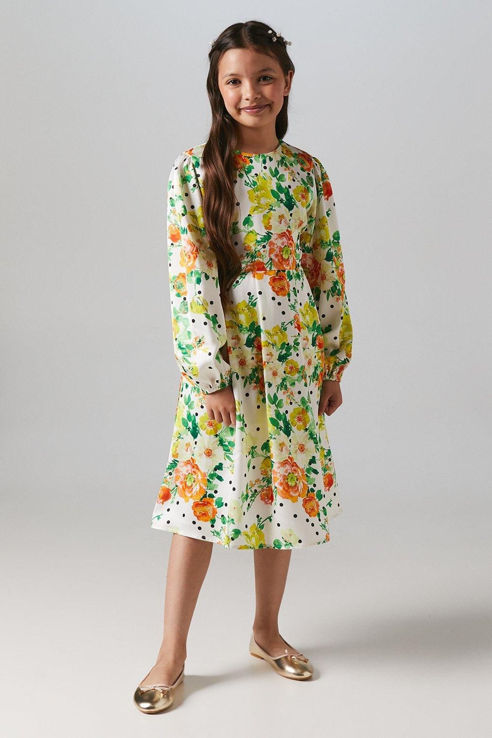 Children's Long Sleeve Satin Dress