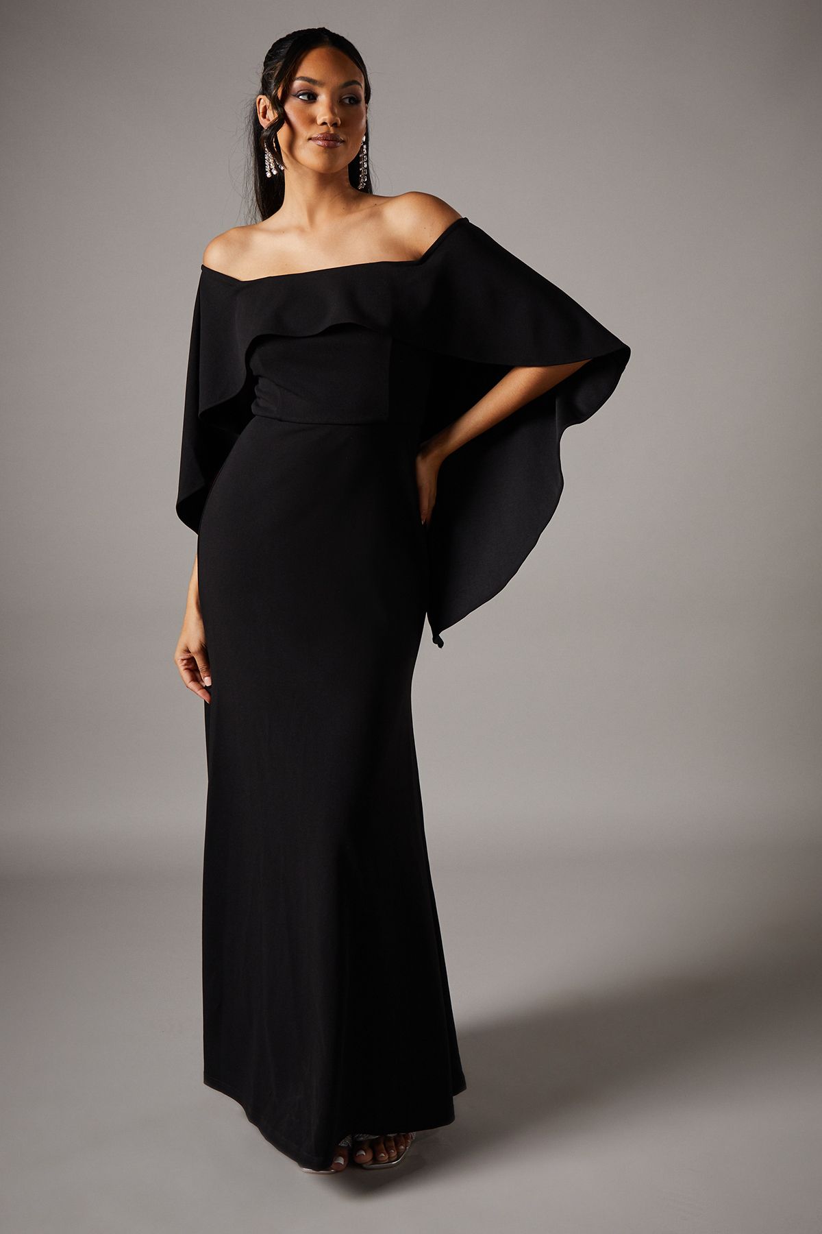 Bardot Cape Detail Stretch Crepe Maxi Dress