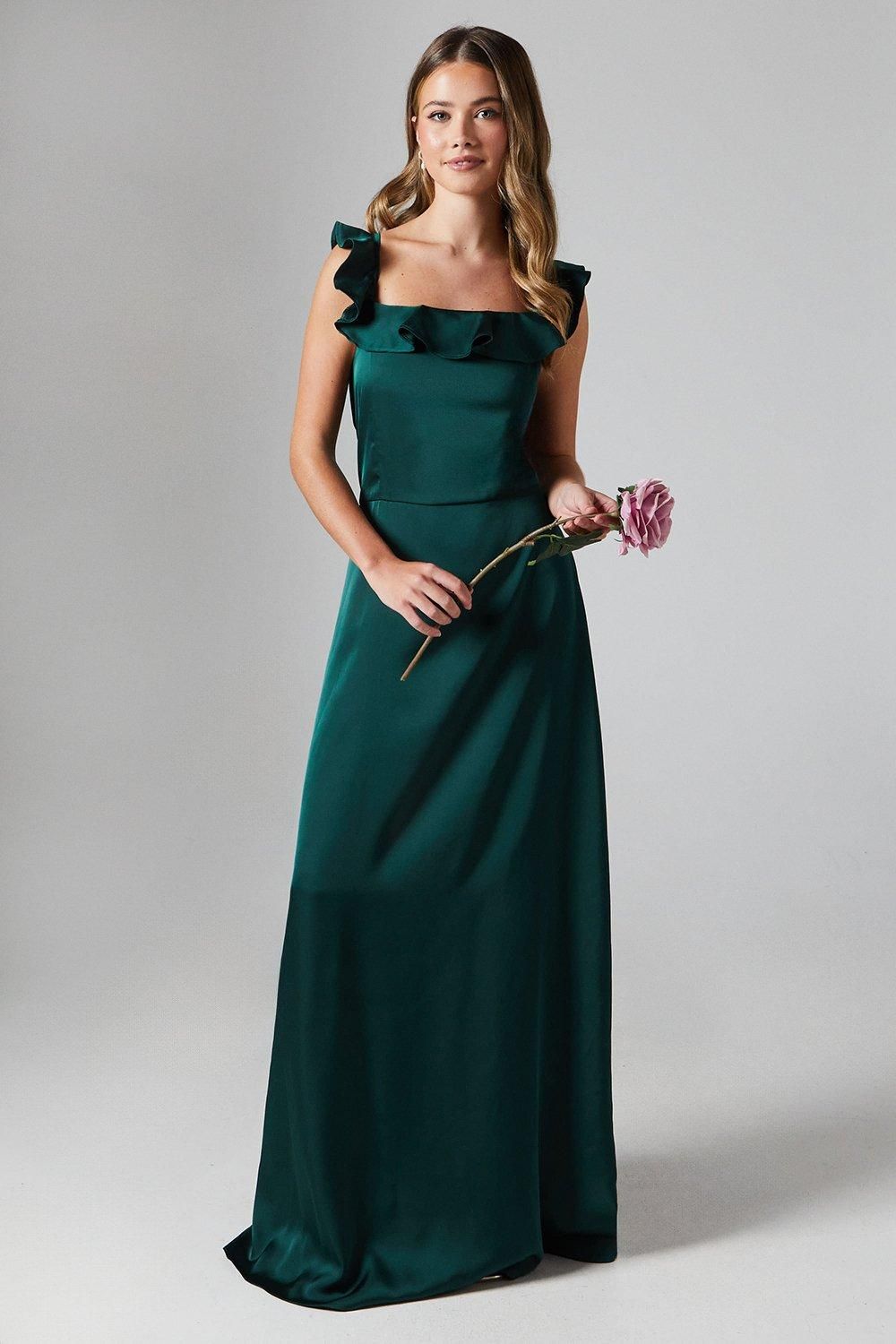 Teen Coast Ruffle Strap Satin Bridesmaid Dress