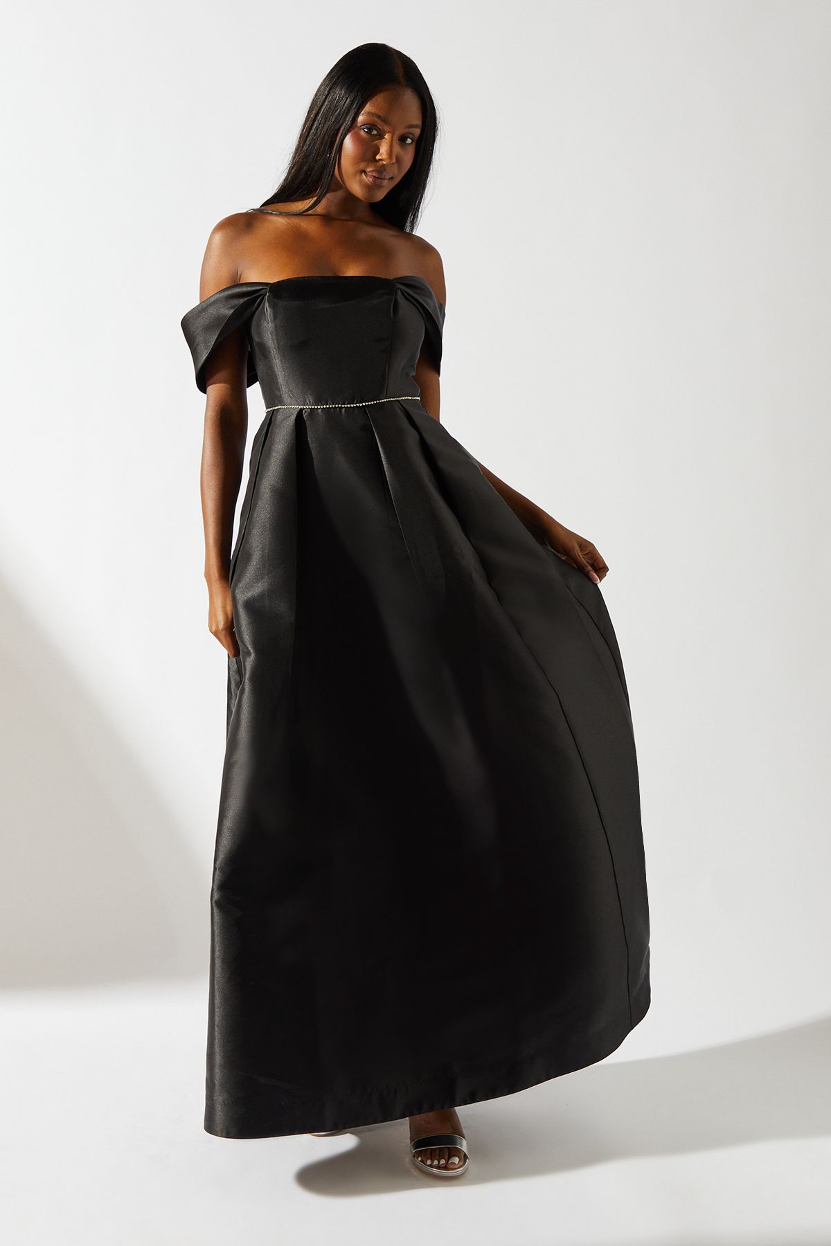Bardot Twill Full Skirted With Diamante Trim Maxi Dress
