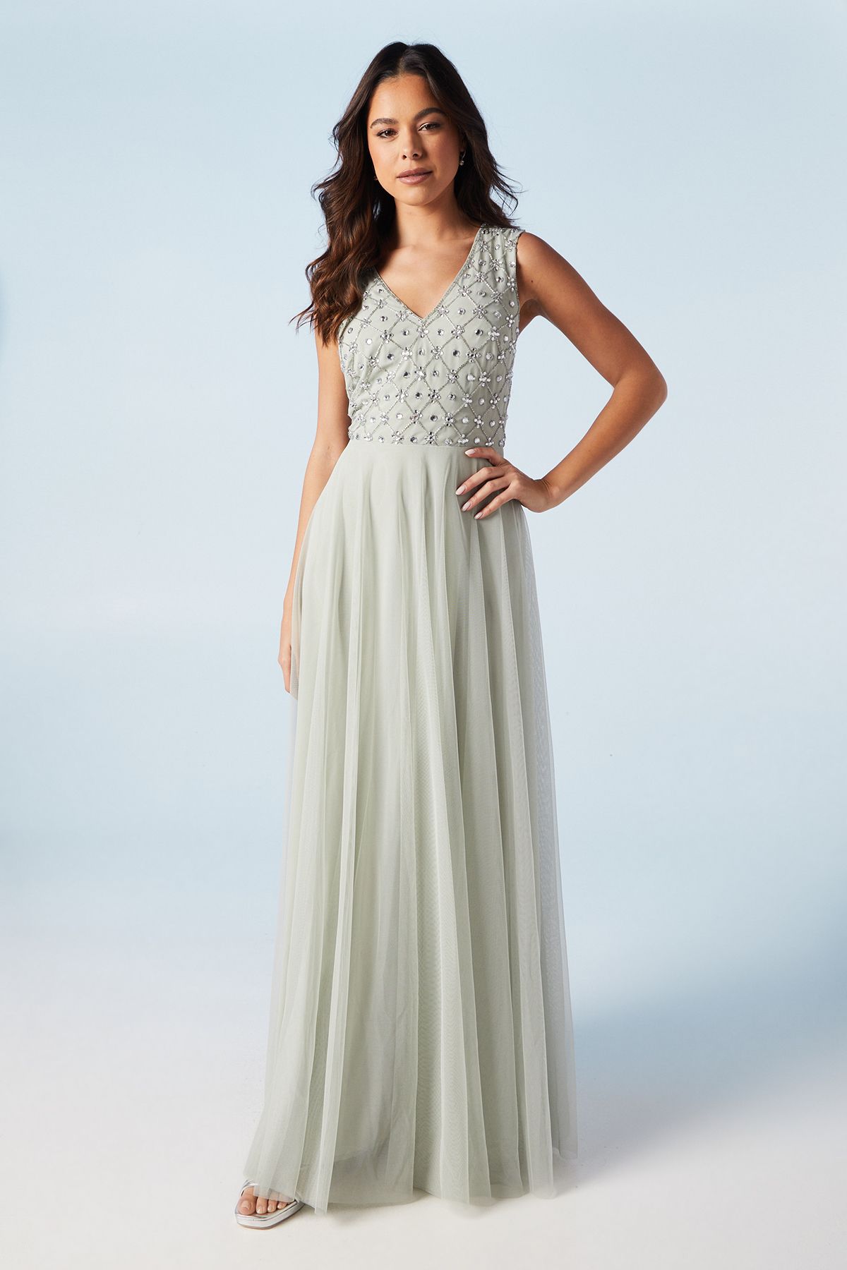 Embellished V Neck Two In One Bridesmaid Dress