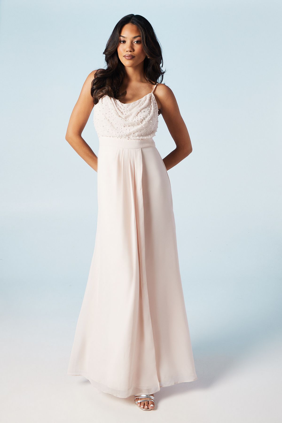 Pearl Embellished Strappy Bridesmaid Dress