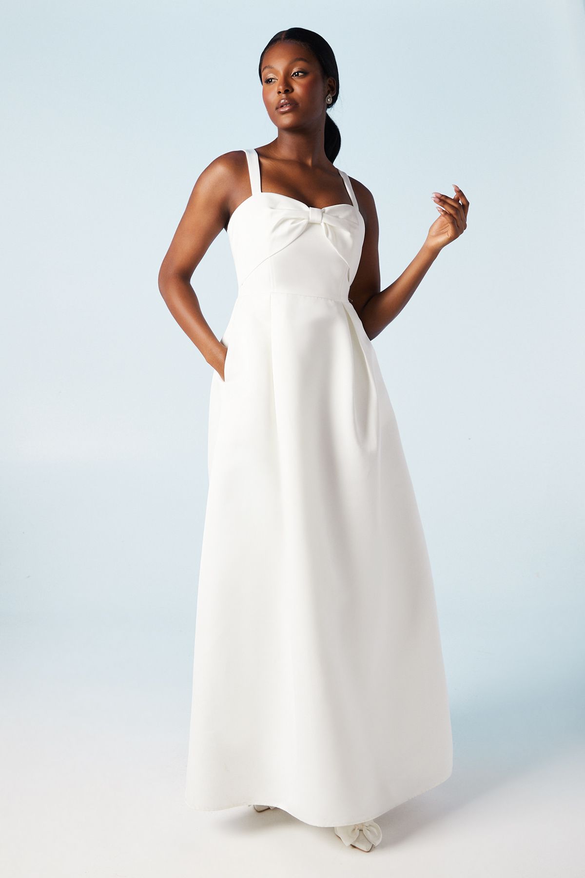 Structured Satin Bow Bodice Full Skirted Wedding Dress