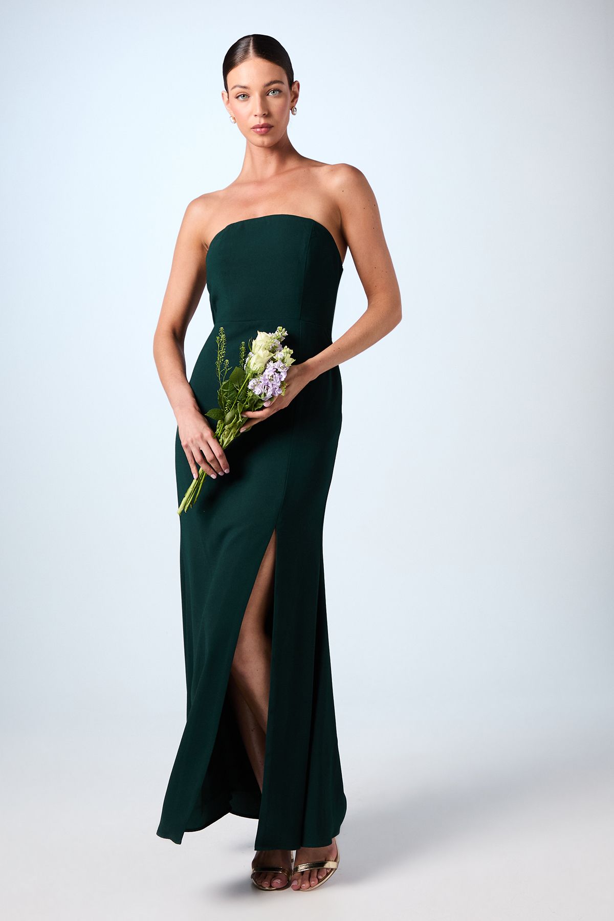 Bandeau Cowl Back Crepe Maxi Bridesmaid Dress